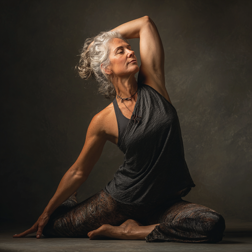 Spokojna praktyka jogi w przestronnym, jasnym pomieszczeniu z naturalnymi elementami